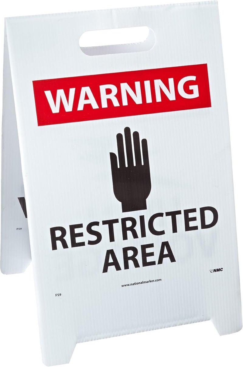 NMC FS9 Double Sided Floor Sign, Legend "DANGER - HIGH VOLTAGE WARNING RESTRICTED AREA" with Graphic, 12" Length x 20" Height, Coroplast, Black on White - Image 2
